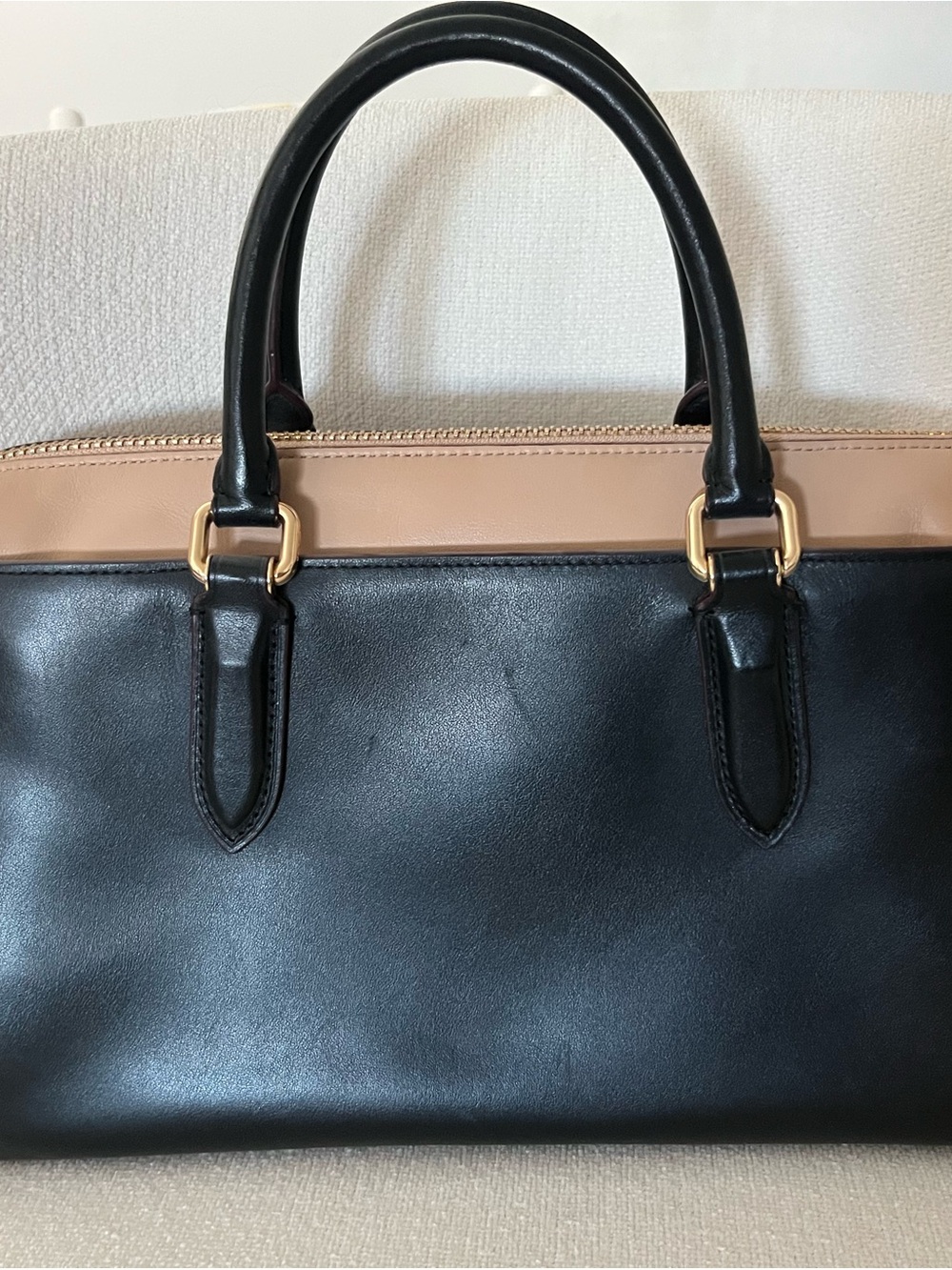 COACH Black and Beige Leather Bow Charm Satchel - Picture 2 of 6